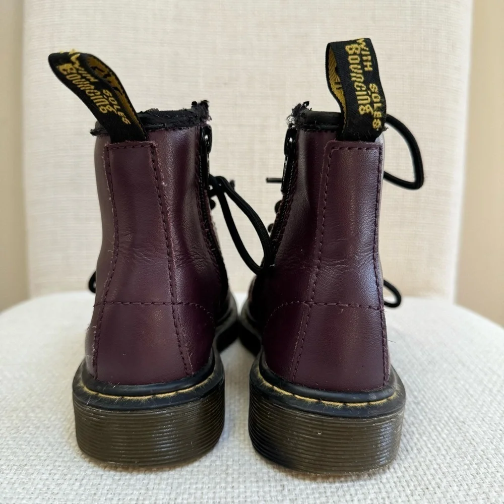 Dr. Martens Delaney Girls Leather Lace Up Combat Boot Cherry Red Size 12